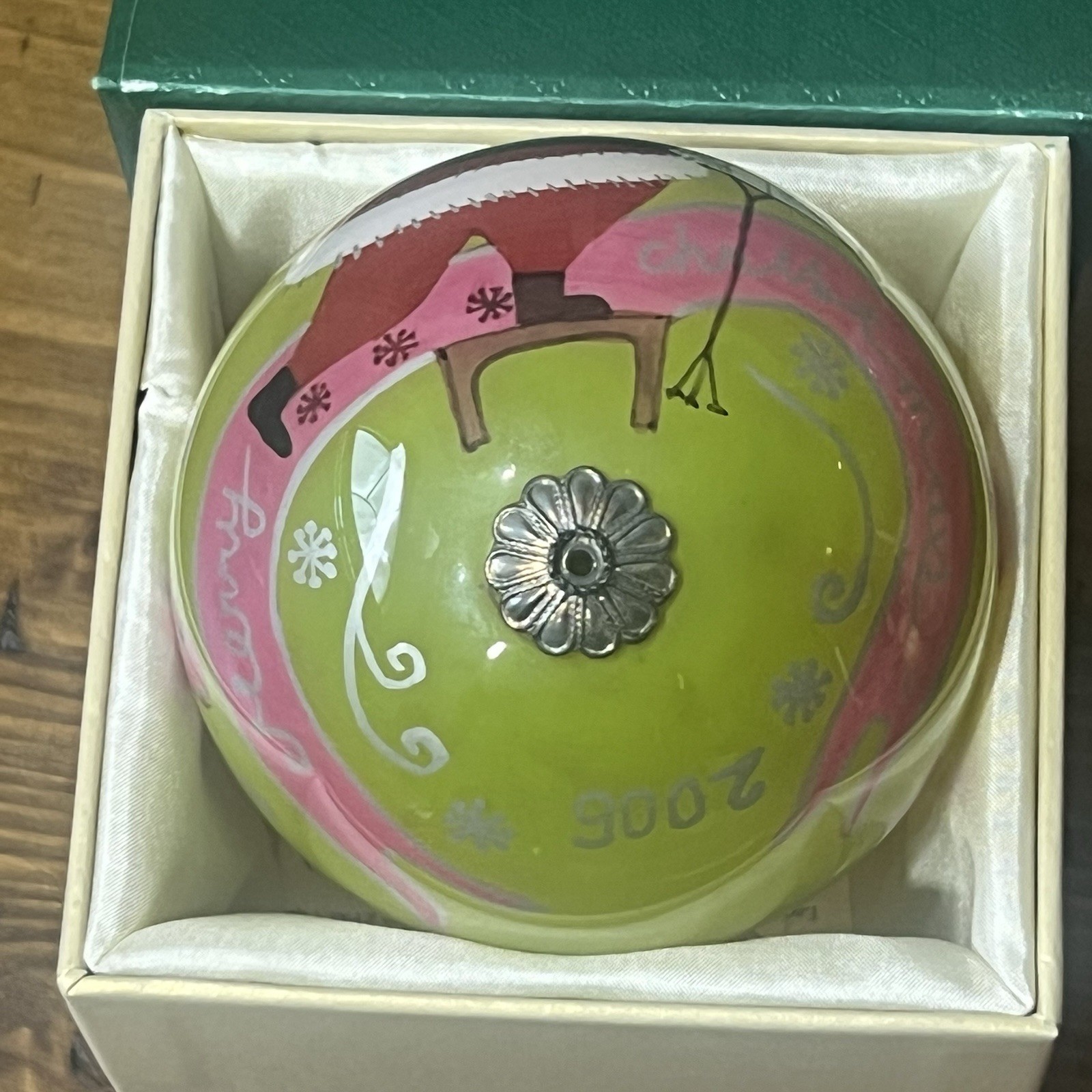 "Li  Bien " PIER 1 Art Hand-Painted Glass Christmas Ornaments Set of 3 w/boxes