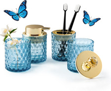 Blue Bathroom Accessories, 4Pcs Blue Bathroom Accessory Set Complete, Toothbrush