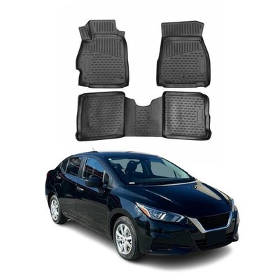 OMAC Floor Mats Liner for Nissan Versa 2020-2024 Black TPE All-Weather 3 Pcs