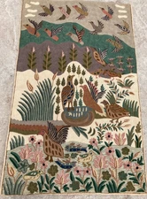 Vintage Artisan Made Hand Woven Kashmiri Crewel Embroidered Rug Carpet 119x74 cm