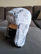 Faux Fur Trapper Hat Winter Snow - AMAZING COLOR TONE! Silver/Grey/Blueish 