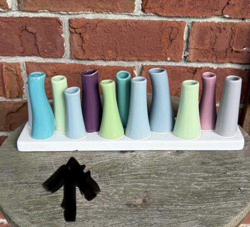 LARGE 12 slot tubes Chive Pooley Multi Color Ceramic Flower Bud Vases - Picture 10 of 10
