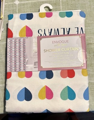 ENVOGUE 100% Cotton Shower Curtain ''LOVE ALWAYS'' Heart Print Multicolor 72x72 