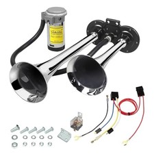 Upgrade 150DB 12V Air Horn kit, Chrome Zinc Dual Trumpet with Silver B Tube