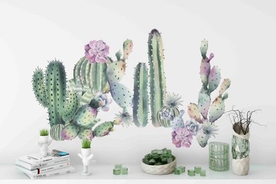 3D Cactus Flower Plants Watercolor Wall Murals Wallpaper Murals Wall Sticker