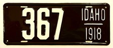 1918 Idaho License Plate -  Very Low Number! -  Repainted Condition
