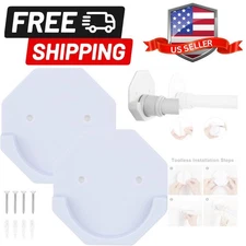 Shower Rod Holders Adhesive Tension Curtain Brackets Stick on Pole End Caps S...