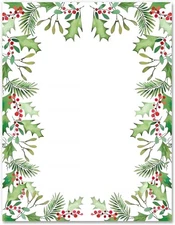 60Pcs Christmas Stationery Paper Watercolor Xmas Green Leaf Berry Border Letterh