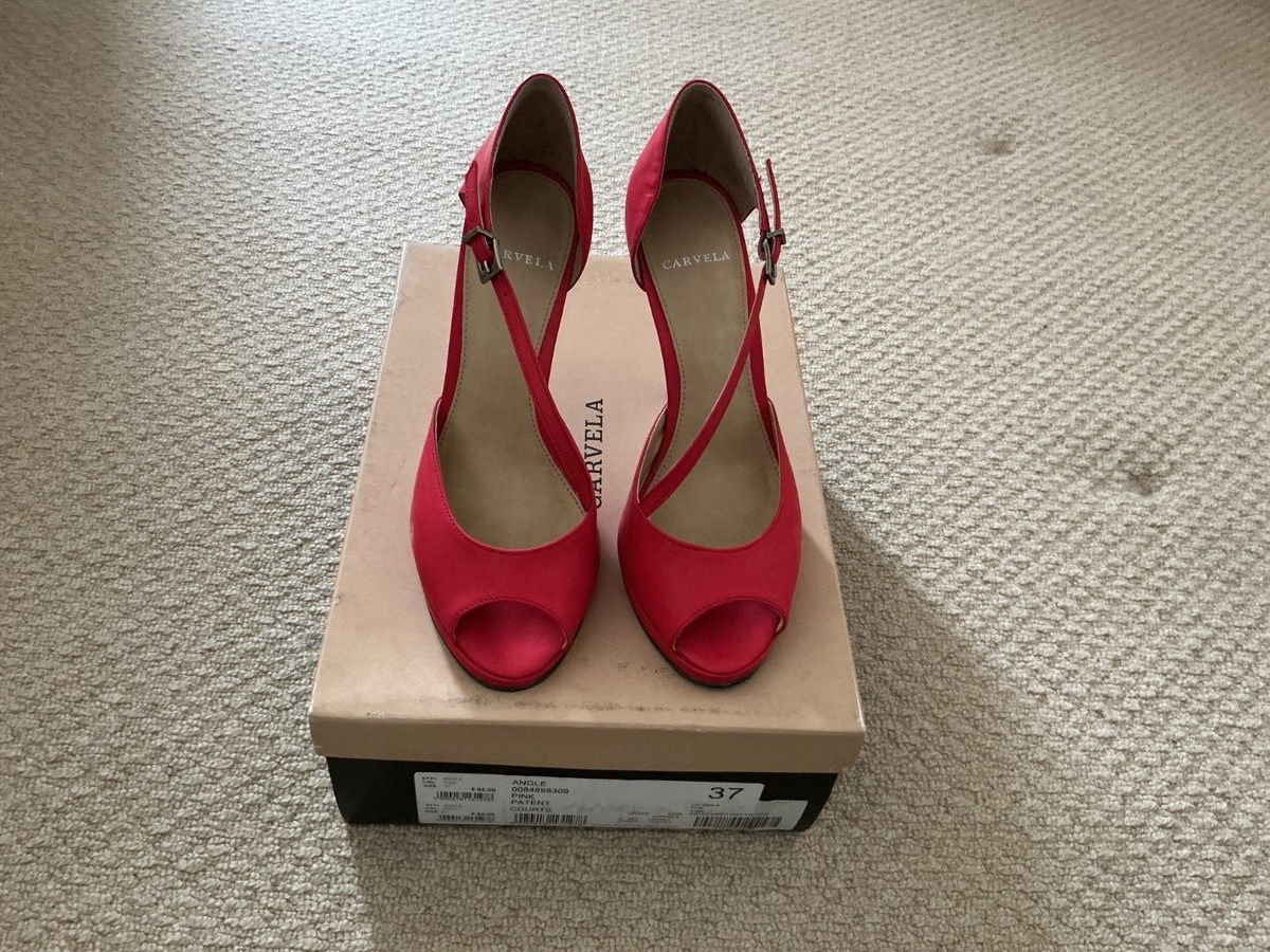 Carvela Angle Pink Patent Peep Toe Metal Heel Court Shoes WORN