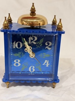 Vintage German Made Blessing Mechanical Bell Alarm Clock Bleu