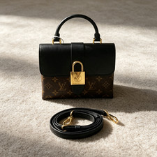 AUTH Louis Vuitton Lock BB M44141 Brown Black Gold Hardware Top Handle Bag
