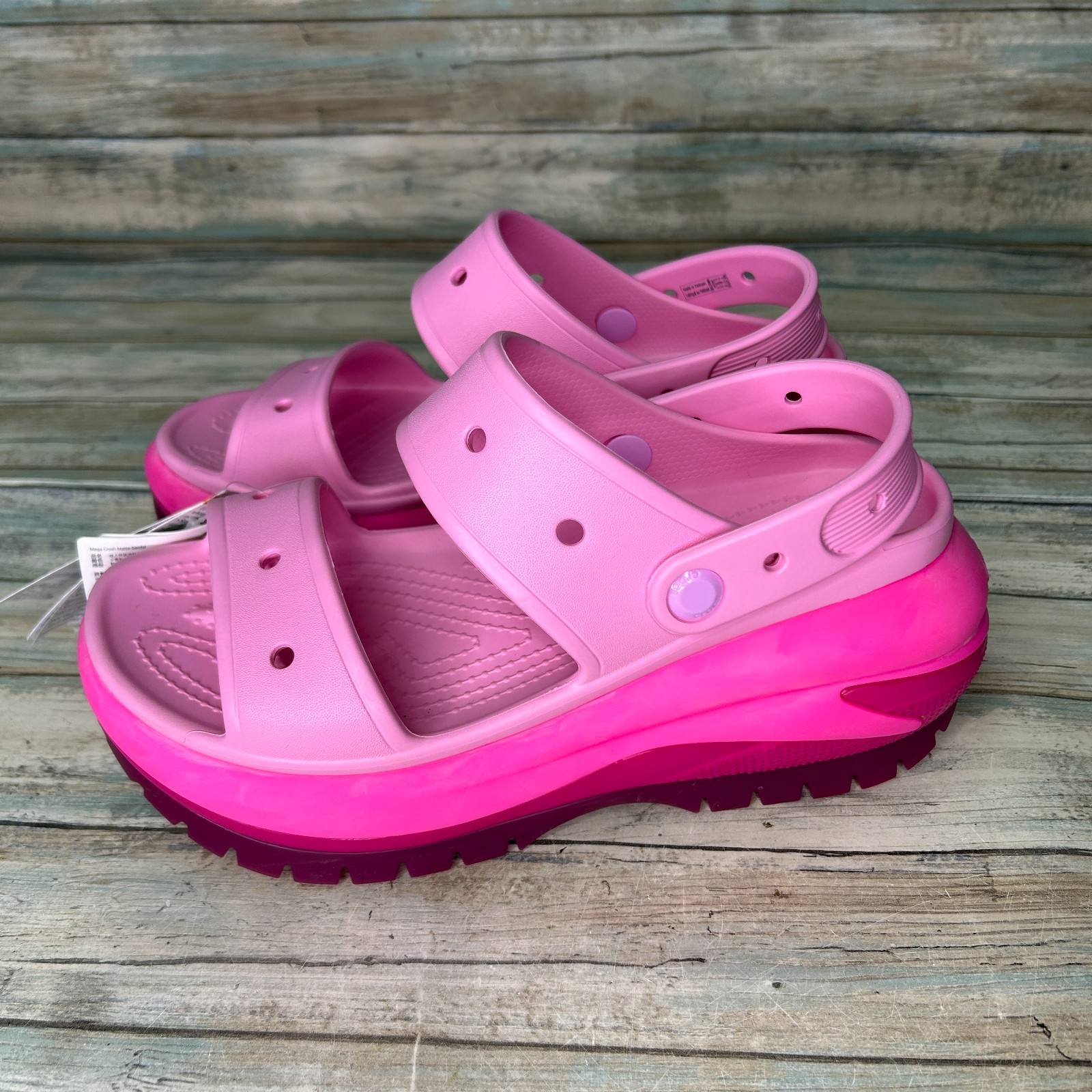 SAOLA Crocs Classic Mega Crush sandalo rosa opaco donna taglia 9 tacco alto suola spessa