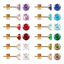 12 Pairs Surgical Stainless Steel Stud Earring Round Heart Star Square Cubic ...