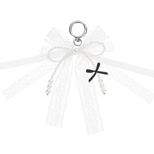 Pearl Bow Keychain, Imitation Pearl Lace Bow, Black Pack of 1