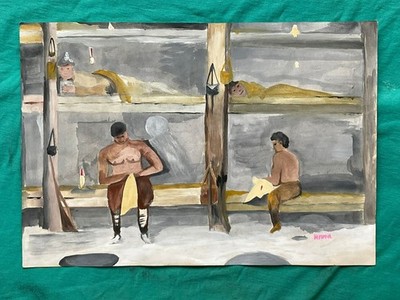 Horace Pippin drawing and painting on old paper signed stamped vintage
