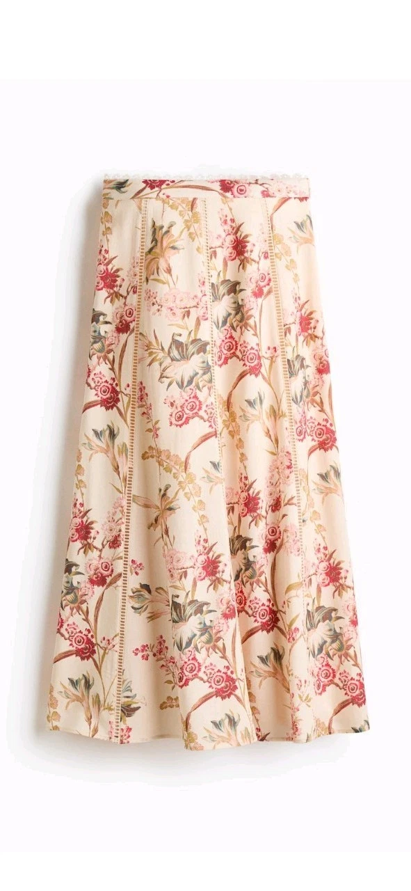 NWT H&M Linen-blend Skirt Light Beige/pink/floral size 6
Opens in a new window or tab