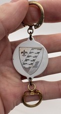 Vintage KLEM CHEVROLET White Key Fob Ring, Chevy Bowtie Keyring, Circa 1960s