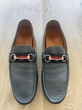 Gucci 322741 Navy Leather Horsebit Web Loafers Size 11G US 11.5
