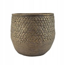 Coprivaso in cemento dorato cesto in vimini design porta piante arredo casa