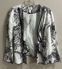 NEW Chicos Linen Blend Jacket Large Petite 2P Career Wear Paisley Open Front