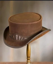 brown leather top hat handcrafted top hat grill style band gothic hat / steampun