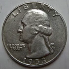 US 1953-D WASHINGTON HEAD 90% SILVER QUARTER COIN (KM# 164)