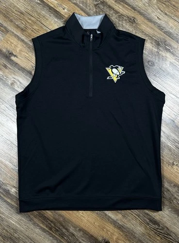 Adidas Elevated Vest  Men's L NHL Pittsburgh Penguins 1/4 Zip Hockey Black Golf - product listing photo