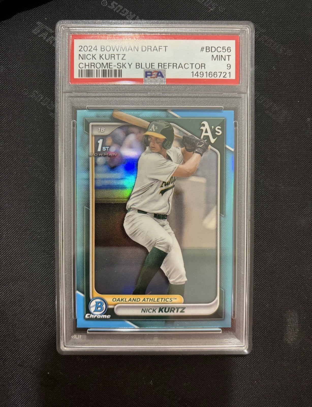 Nick Kurtz 2024 Bowman Draft Chrome Sky Blue Refractor #BDC-56 PSA 9 A’s