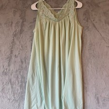 Shadowline Nightgown Womens L Green Lace Trim Sleeveless Vintage Sleepwear