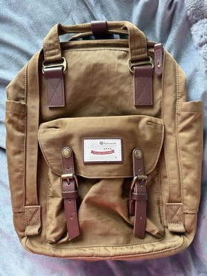 Himawari Tan/Brown Backpack Zip & Buckle, Brass Hardware, Medium, Pockets