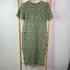 Zara Dress Womens Small Green Lace Crochet Floral Sheath Short Sleeve Midi