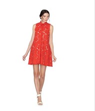Alice + Olivia Red Embroidered Sleeveless A-Line Dress Size S