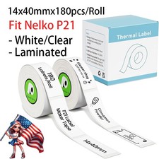 Fit Nelko P21 14x40mmx180pcs/Roll,White clear Laminated Thermal Label Maker Tape