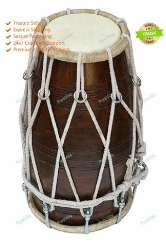 Handmade Rope Indian Dholak Traditional Musical Instrument With Bag