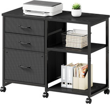 3 Drawer File Cabinet with Wheels Rolling Printer Stand with Open Storage Shelf