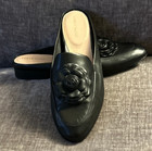 TARYN ROSE ~ BLYTHE BLACK LEATHER SLIDES / MULES ~ 10 ~ FLOWER DETAIL — photo 5