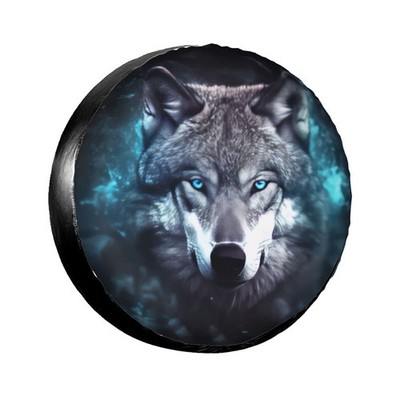 17 Inch Wolf Spare Tire Cover Waterproof Wheel Protector For RV Camper Trailer