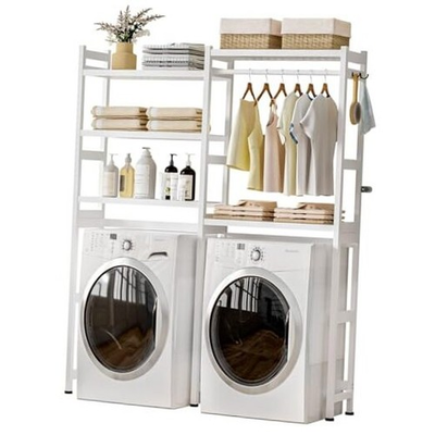#ad #ad Over The Washer and Dryer Storage Shelf Bamboo5 Tiers Laundry Room White $161.32