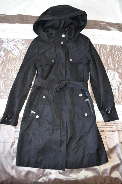 Women DKNY Trench Coat Black Cotton 36 / S / 44 #BMQU