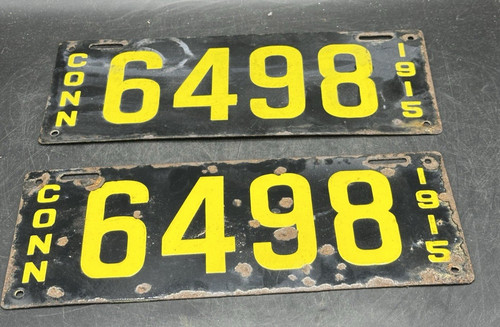 Pair of Antique 1915 Conn. 4 Digit License Plate 6498