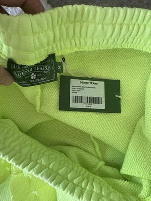 Denim Tears スウェットパンツ ネオングリーン XS Denim Tears Mono Cotton Wreath Neon Green Sweatpants Size Medium