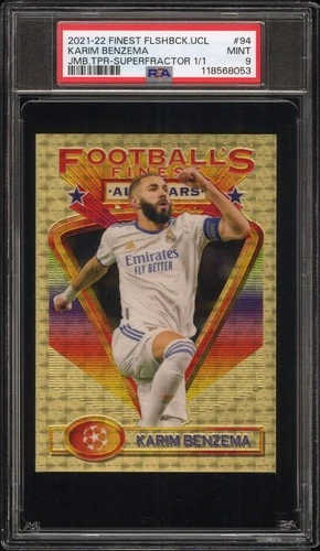 2021-22 TOPPS FINEST UCL KARIM BENZEMA JUMBO TOPPER SUPERFRACTOR #1/1 #94 PSA 9