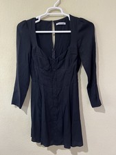 Reformation Short Dress Black Long Sleeve Faux Front Buttons Zip Back Sz 8 d4