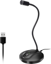 USB Microphone with Adjustable Gooseneck, Mute Button, Noise-Canceling