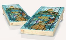 Tropical Beach Bar Cornhole Board Vinyl Wrap Laminated Sticker Set Decal