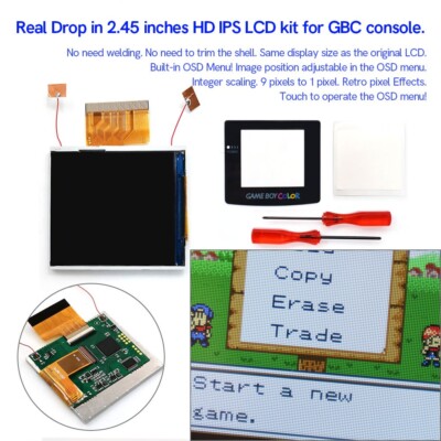 Drop In 2.45'' Menu IPS Backlight LCD Kit For Gameboy Color GBC No Weld No Trim