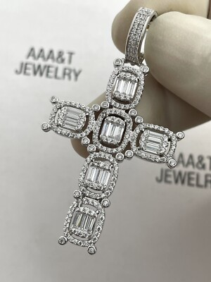 925 Solid Sterling Silver Cubic Zirconia Cross Baguette Pendant | eBay