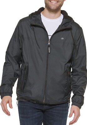 NWT Calvin Klein Water/Wind Resistant Black Hooded Fleece Lined Jacket XL 