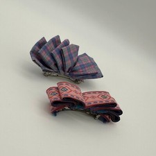 Vintage Hair Bows Clips Barrettes Handmade Plaid Tribal Pink Blue Fabric 1990s