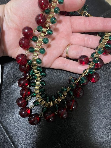 Vintage Rot/Grün/Gold Miriam Haskell Perlenkette Weihnachten Urlaub Unikat - Bild 4 von 7